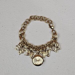 GUESS Watch Bracelet With Butterfly Charms Gold Tone Dangle W13081L1
